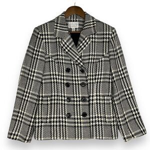 Express Vintage Blazer Jacket Y2K Houndstooth‎ Double Breasted Black White 7 / 8